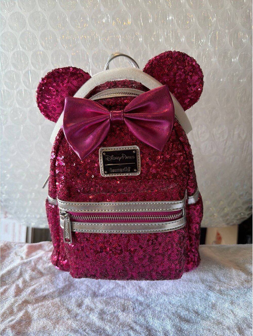 Loungefly Disney Minnie Mouse Imagination Pink Sequin Backpack NWT